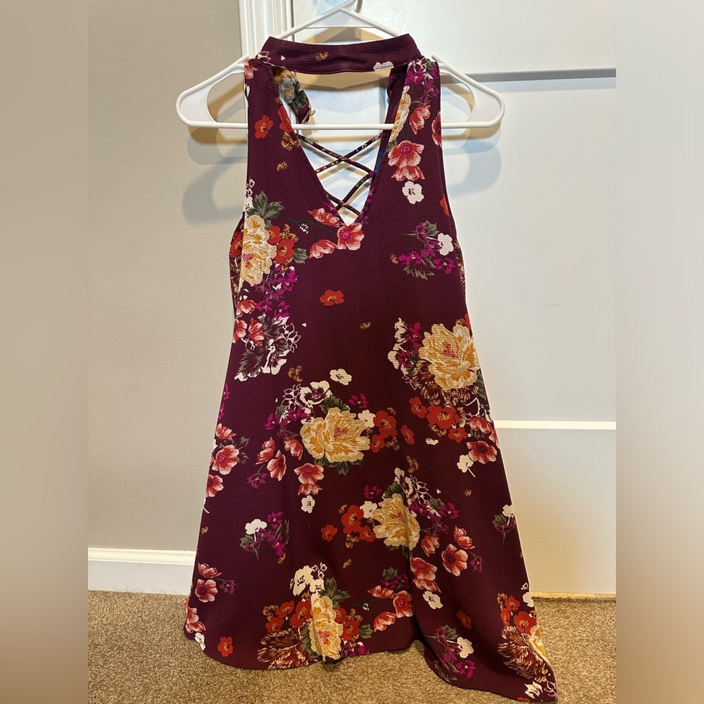 Purple halter floral dress, XS
